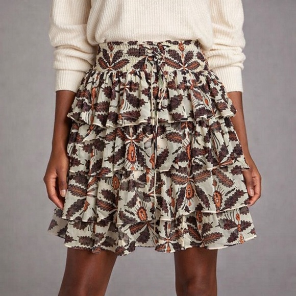 Anthropologie Dresses & Skirts - ANTHRO LET ME BE RUFFLE SHEER TIERED FOREST FAIRY FLORAL MINI SKIRT XL NWT